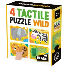 4 Puzzleuri tactile animale din salbaticie cu piese mari pentru copiii de peste 2 ani